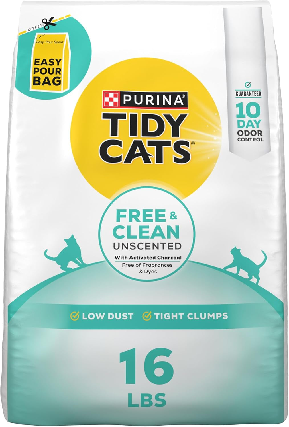Purina Clumping Cat Litter Odor Control, Free and Clean Unscented Multi Cat Litter - 16 Lb. Bag