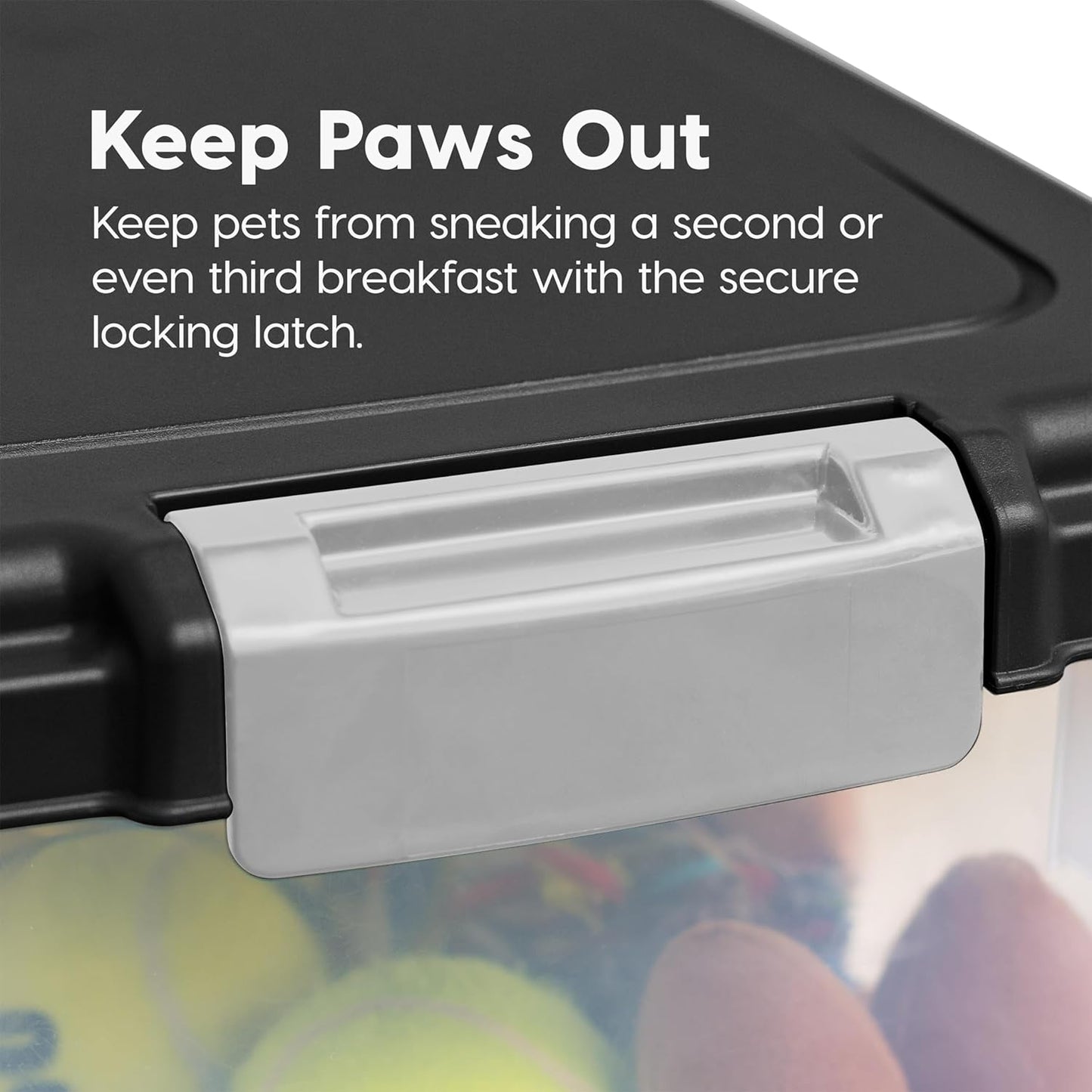 3-Piece 41 Lbs / 45 Qt Weatherpro Airtight Pet Food Storage Container Combo with Scoop and Treat Box for Dog Cat and Bird Food, Keep Fresh, Translucent Body, Easy Mobility, Black