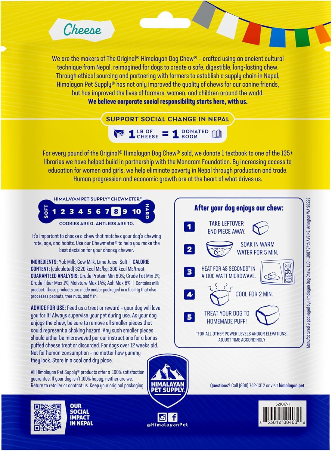 Original Yak Cheese Dog Chews, the Better-For-You Chew, 100% Natural, Long Lasting, Healthy Safe Dog Treats, Lactose & Grain Free, Protein Rich, for Dogs 65 Lbs & Smaller, 5-Count