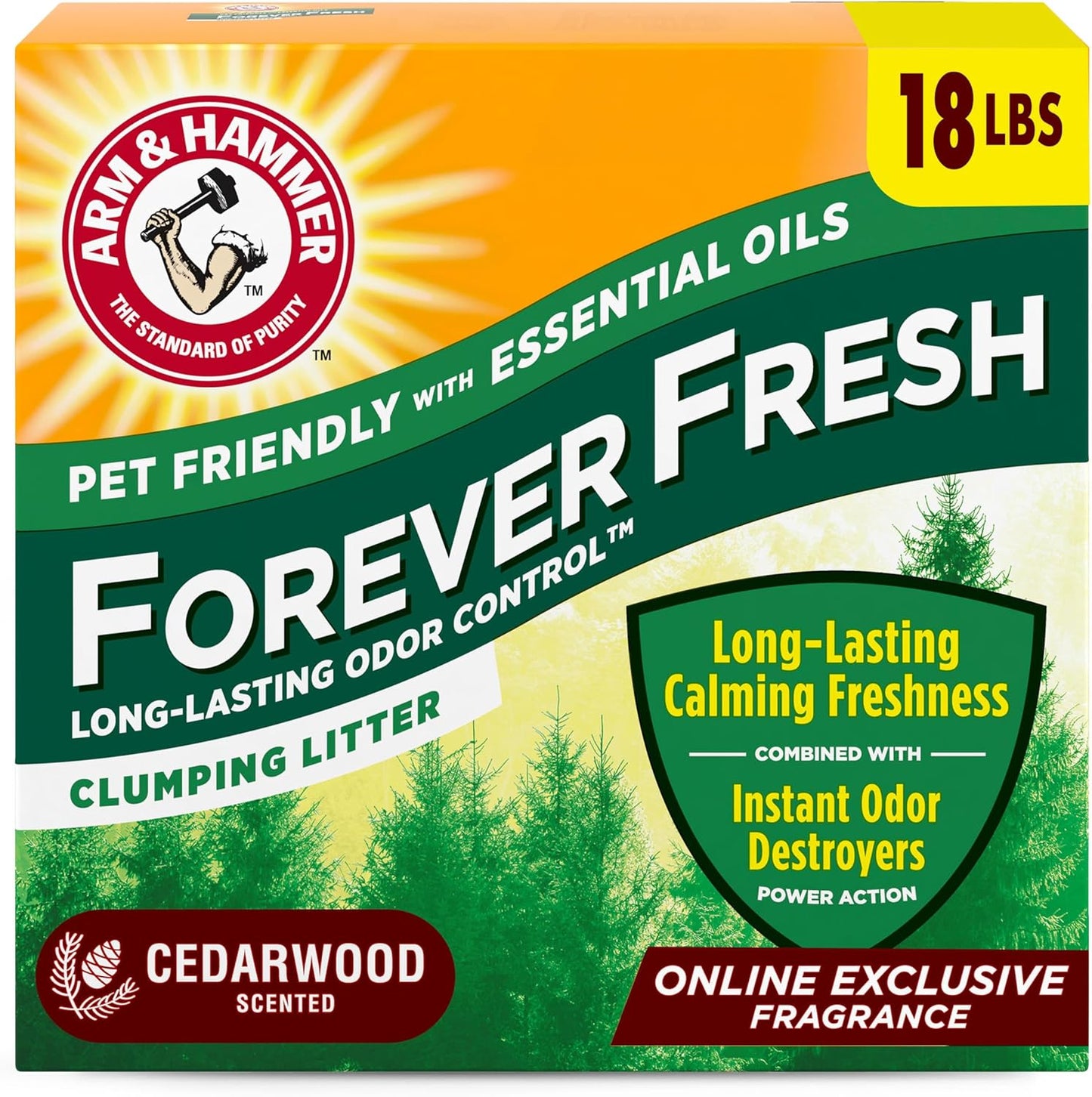 Forever Fresh Clumping Cat Litter Cedarwood, Multicat 18Lb, Pet Friendly with Essential Oils