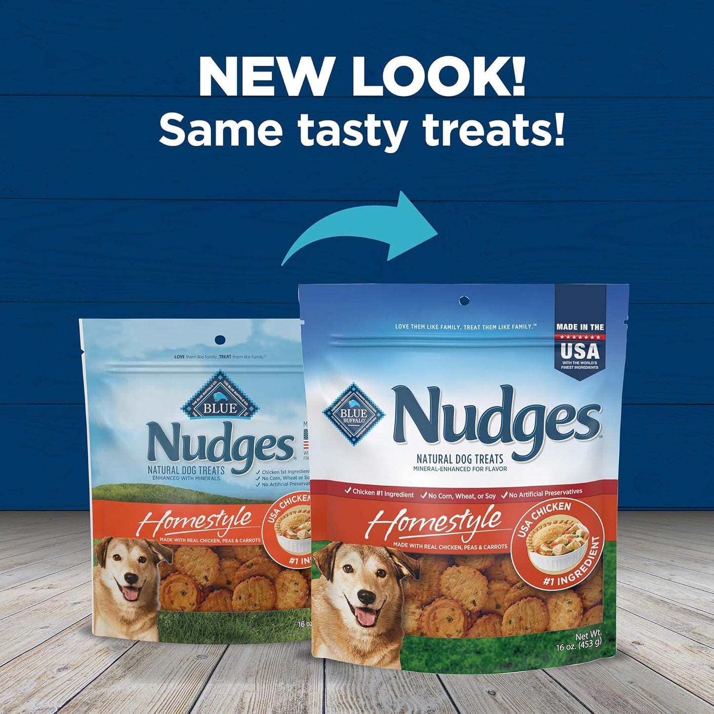 Nudges Homestyle Natural Dog Treats, Made in the USA with Real Chicken, Peas, and Carrots, 16-Oz. Bag