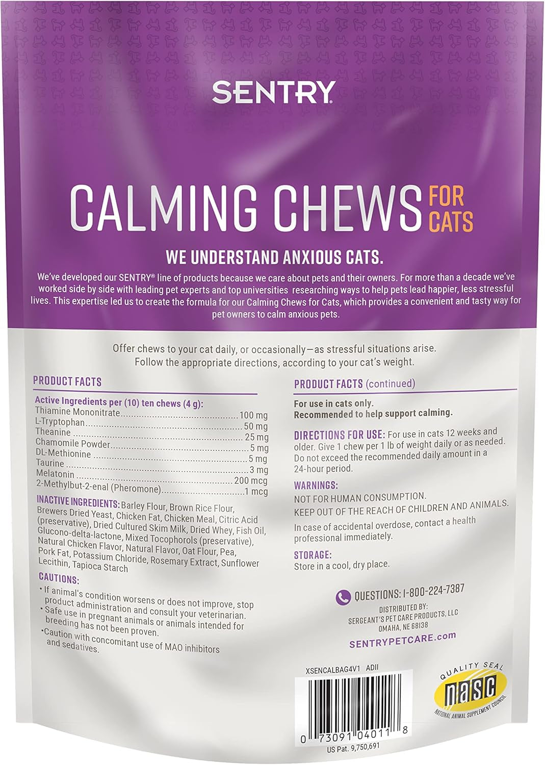 Calming Chews for Cats, Calming Aid Helps to Manage Stress & Anxiety, with Pheromones That May Help Curb Destructive Behavior & Separation Anxiety, Calming Health Supplement for Cats, 4 Oz.