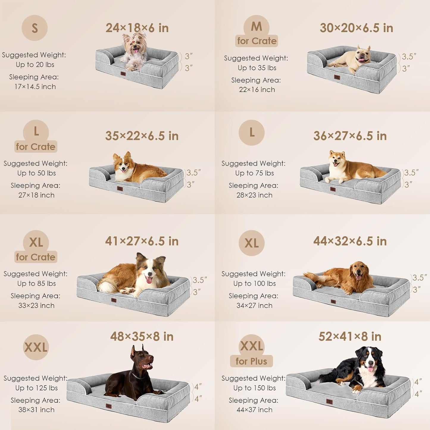 Orthopedic Dog Bed for Medium Dogs, Waterproof Memory Foam Medium Pet Beds with Sides, Non-Slip Bottom and Egg-Crate Foam Dog Couch Bed with Washable Removable Cover, Grey