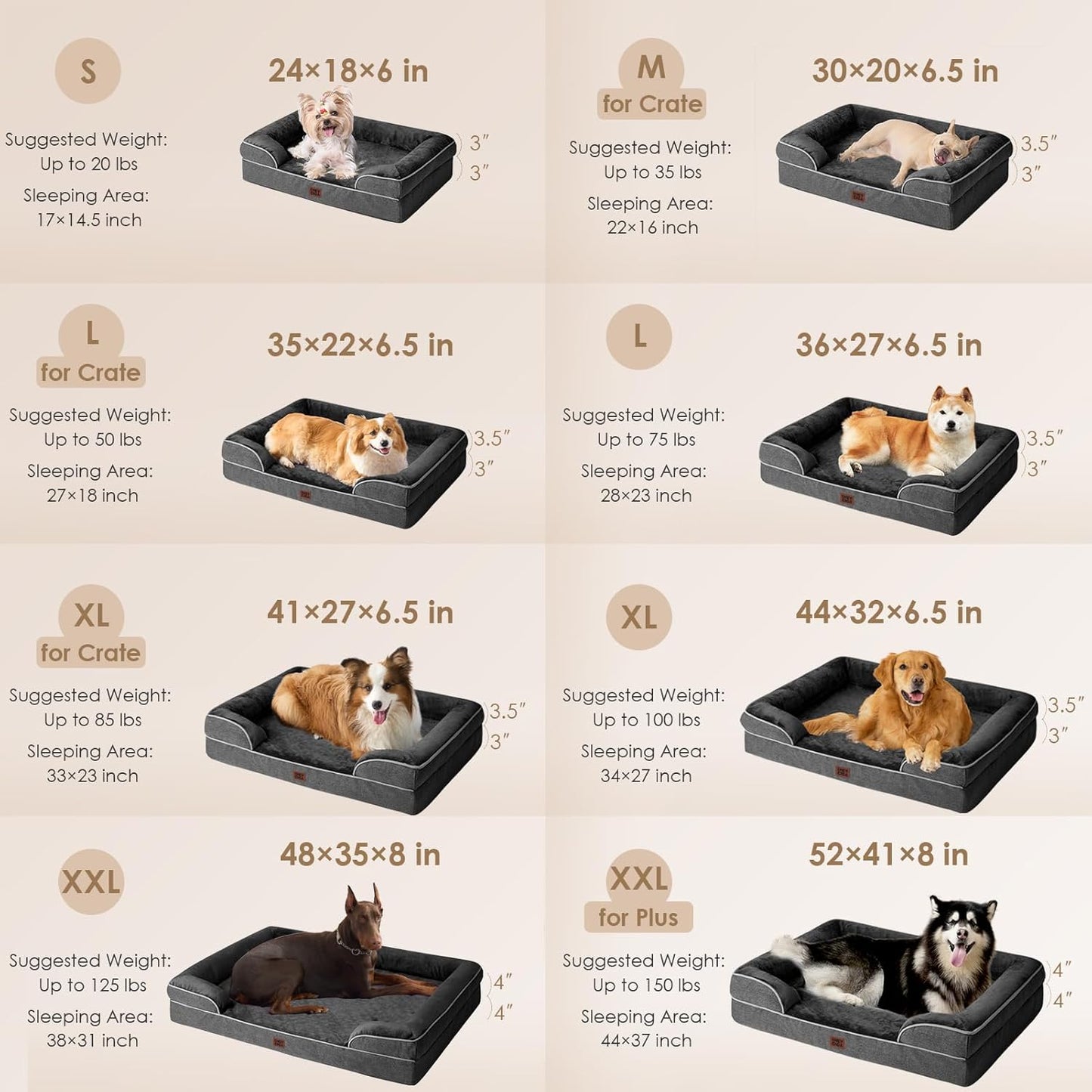 Orthopedic Dog Beds for Extra Large Dogs, Waterproof Memory Foam XL Pet Bed with Sides, Non-Slip Bottom and Egg-Crate Foam Big Dog Couch Bed with Washable Removable Cover, Dark Grey
