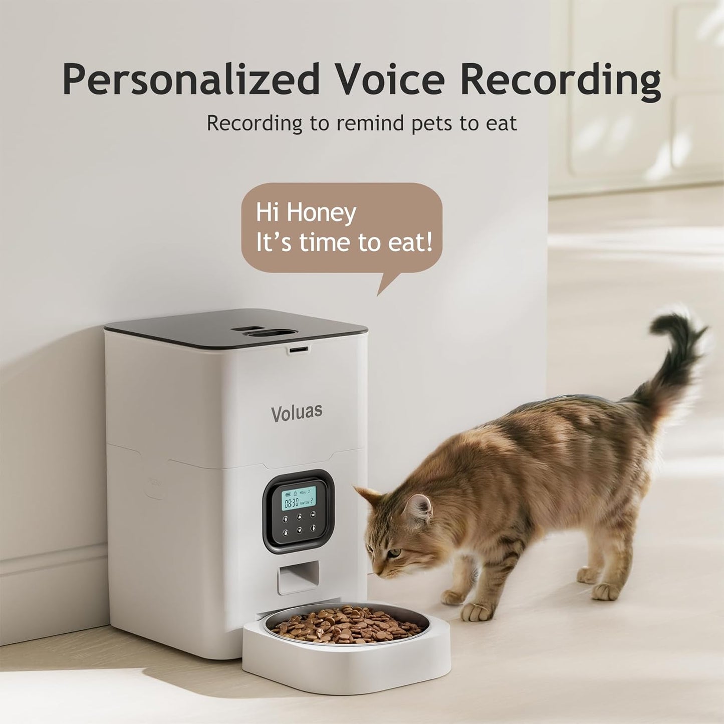 Automatic Cat Feeders - Timed Pet Feeder for Cats and Dogs with Dry Food Dispenser, Desiccant Bag, Programmable Portion Control, 4 Daily Meals, 10S Voice Recorder