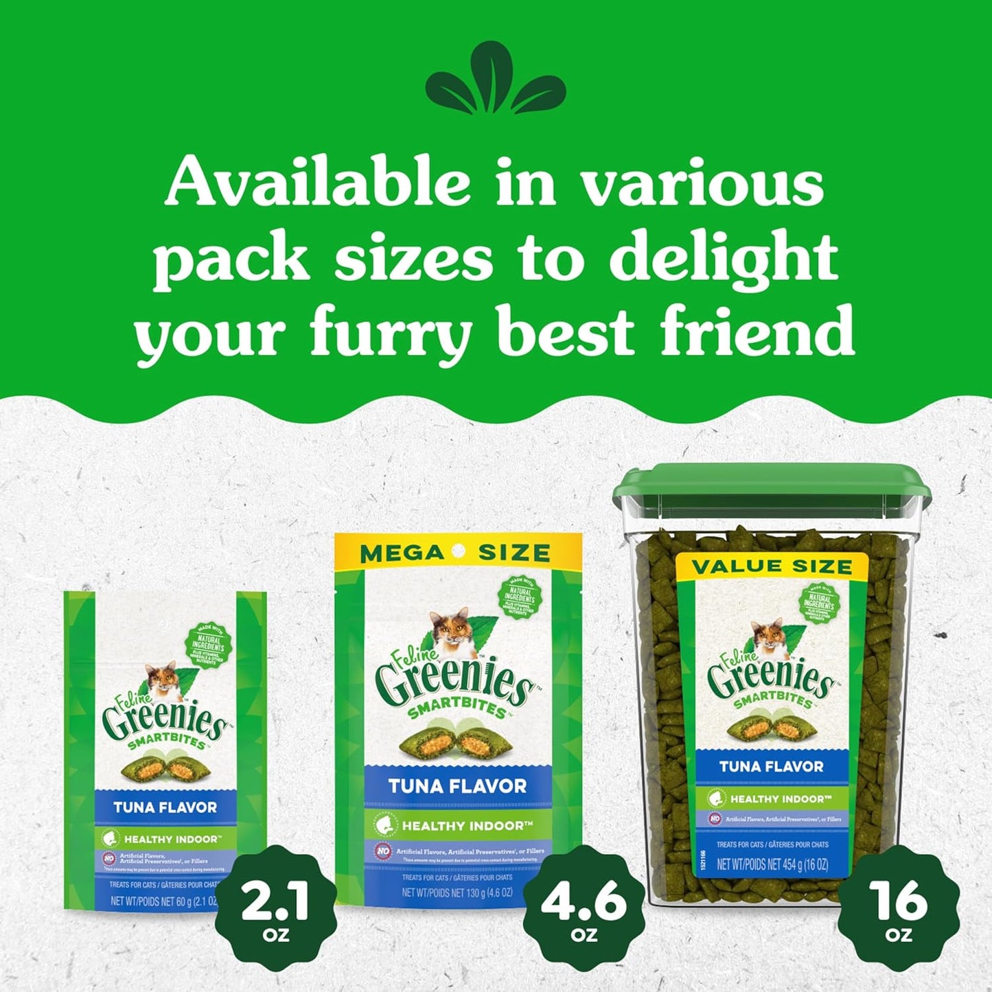 Feline Smartbites Healthy Indoor Cat Treats, Tuna Flavor, 16 Oz. Tub