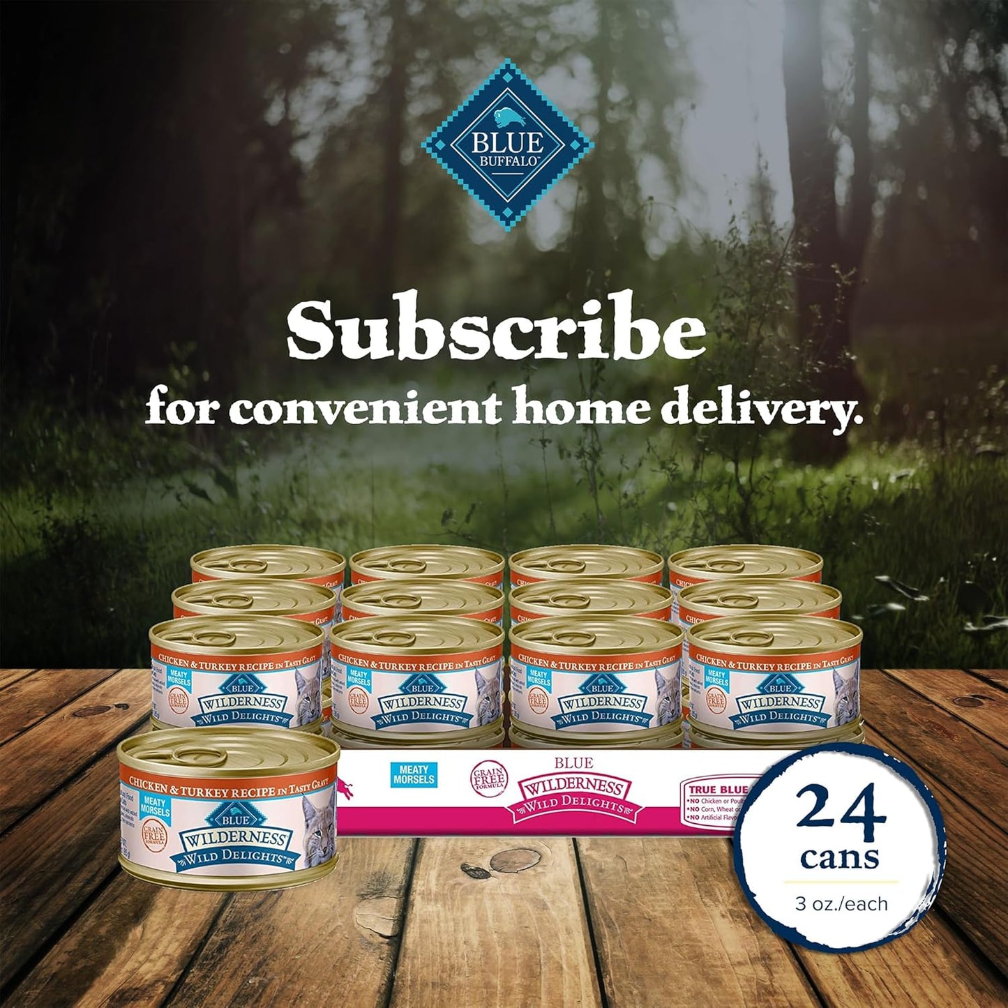 Wilderness Wild Delights Meaty Morsels Wet Cat Food, High-Protein & Grain-Free, Made with Natural Ingredients, Chicken & Turkey Recipe in Tasty Gravy, 3-Oz. Cans (24 Count)