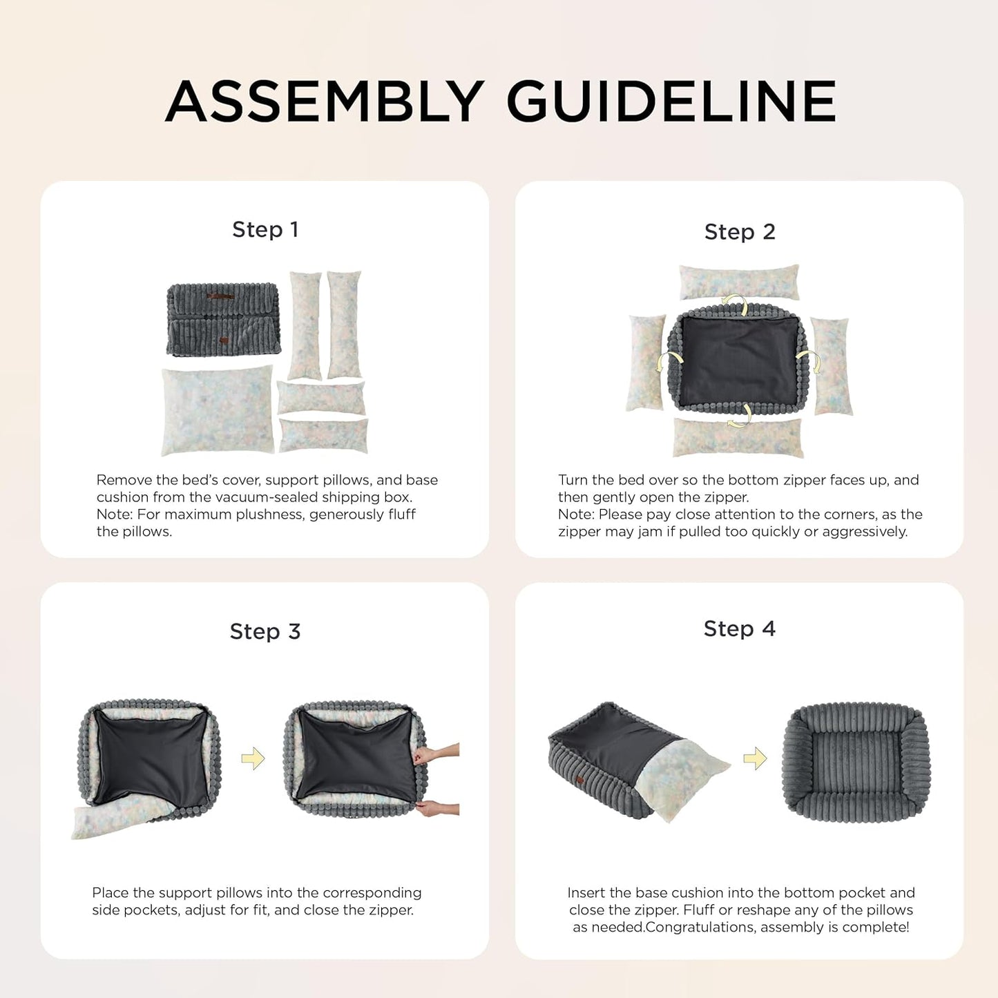 Cute Dog Bed for Small Medium Dogs - Washable Furry Puppy Beds, Rectangle Orthopedic Corduroy Fleece Pet Beds with Removable Zipper Cover, 25X21X7Inches, Cream