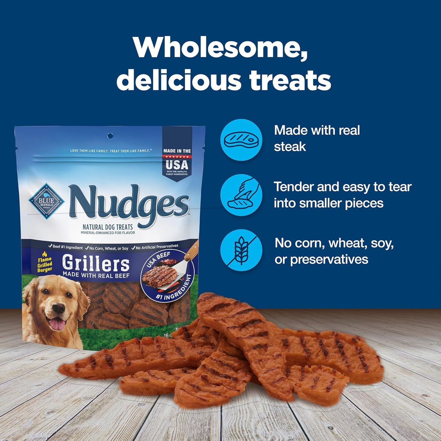 Nudges Grillers Natural Dog Treats, Beef, 16Oz