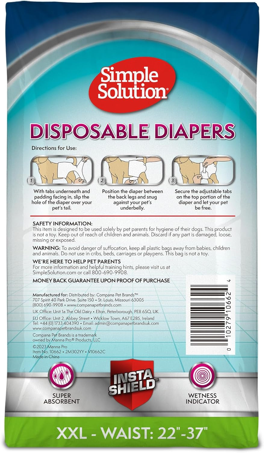 Dog Diapers Female, Dog Diapers, Potty Training, Super Absorbent, Breathable, Wetness Indicator for Urination, 22-37 Inch Waist, (XXL, 30Ct)