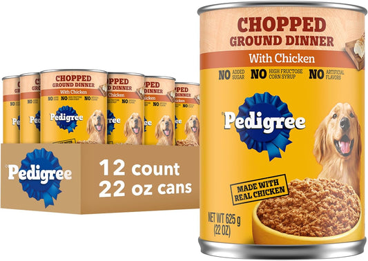 Chopped Ground Dinner Adult Canned Soft Wet Dog Food Chicken Flavor, 22 Oz. Cans (12 Count, Pack of 1)