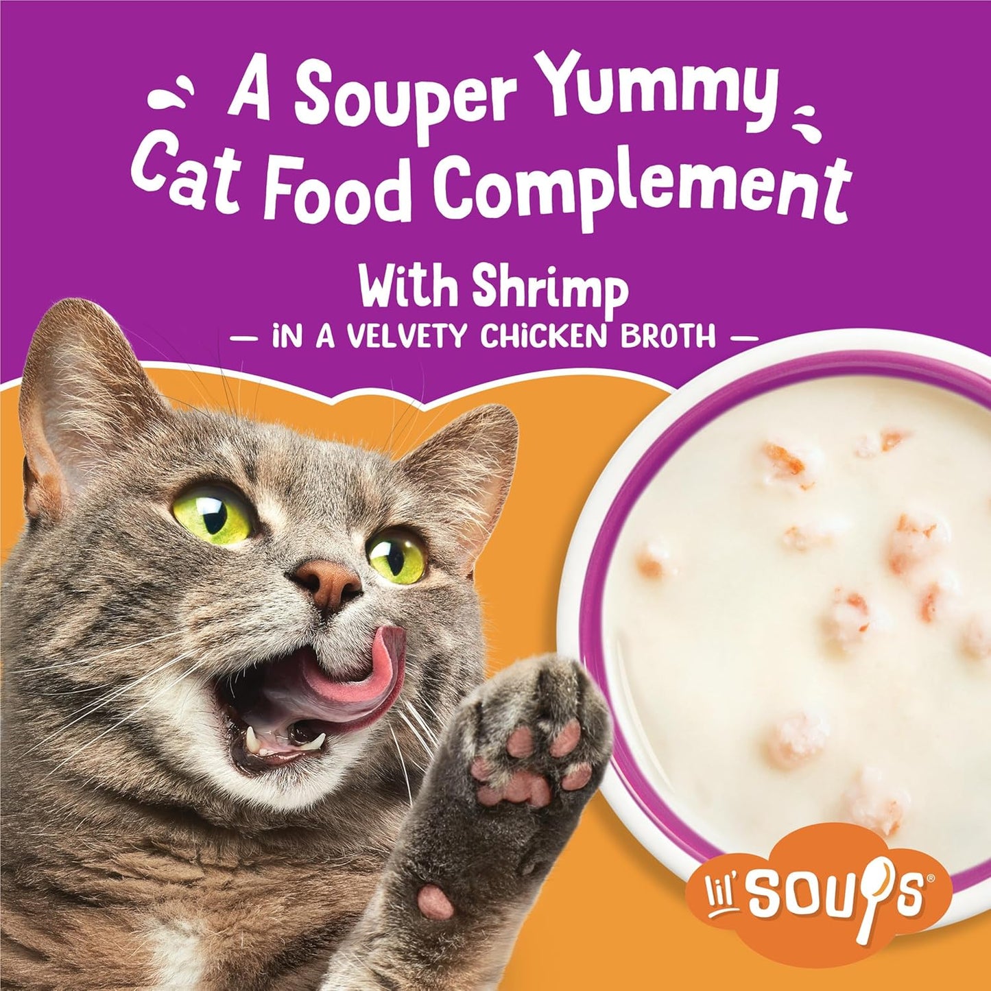 Purina Grain Free Lickable Cat Food Toppers Lil’ Soups with Shrimp in a Velvety Chicken Broth - (Pack of 8) 1.2 Oz. Cups