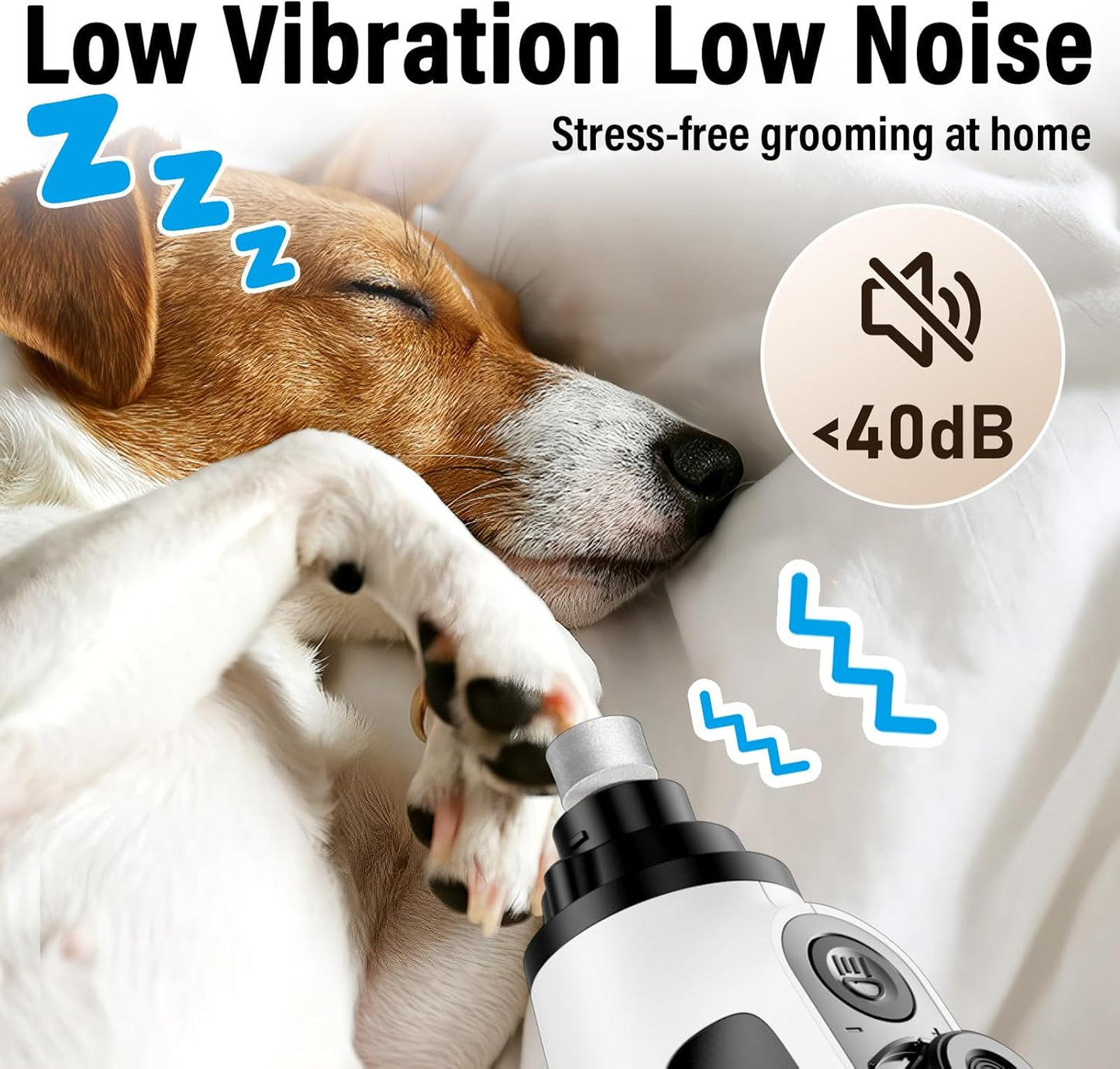 Smart 6-Speed Dog Nail Grinder - 50% More Power Pet Nail Grinder with 2 LED Lights Quiet Rechargeable Electric Dog Nail Trimmers File Toenail Grinder for Large Medium Small Dogs & Cats (White)