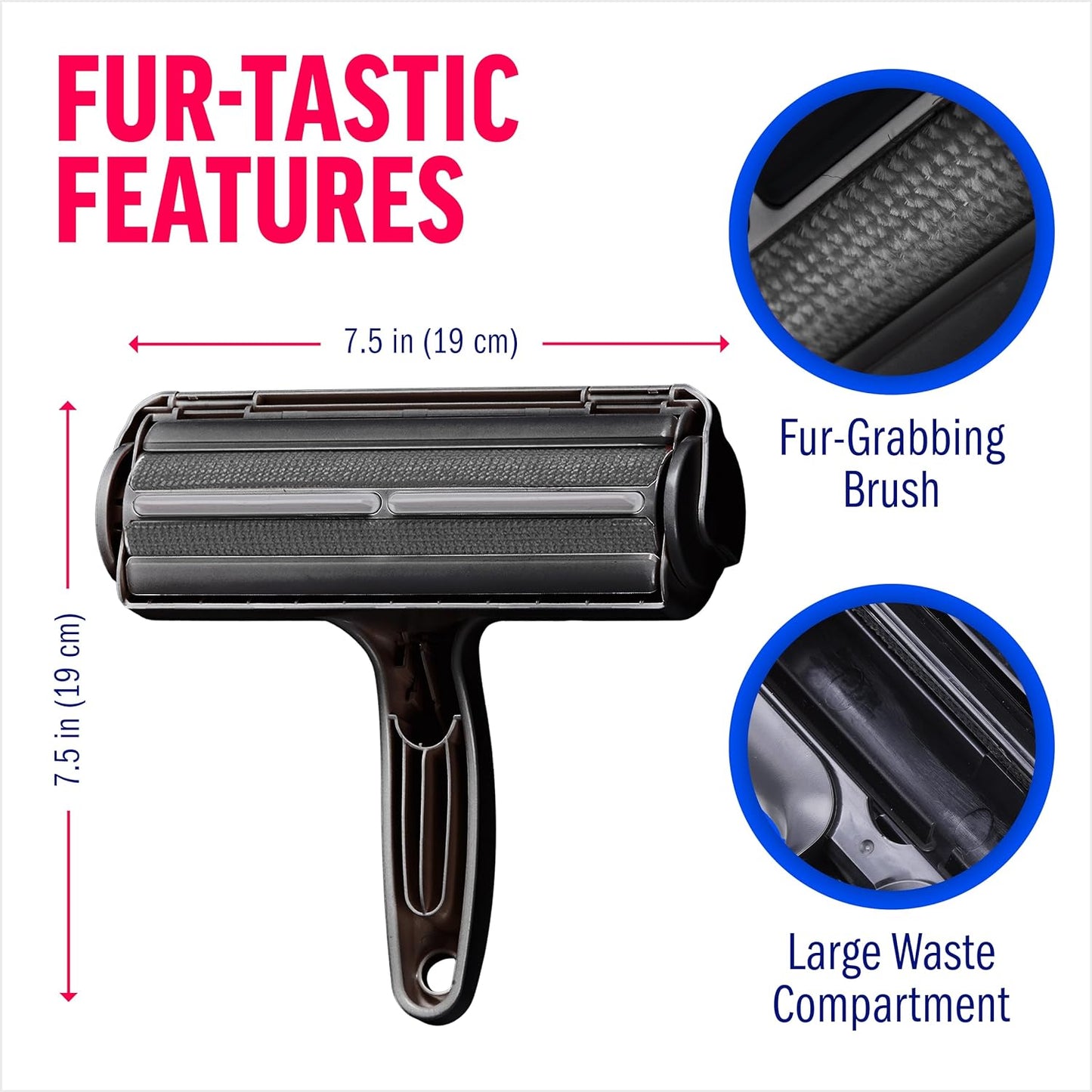 Pet Hair Remover and Reusable Lint Roller - Cat and Dog Hair Remover for Furniture, Couch, Carpet, Clothing and Bedding - Portable, Multi-Surface Fur Removal Tool (Black)