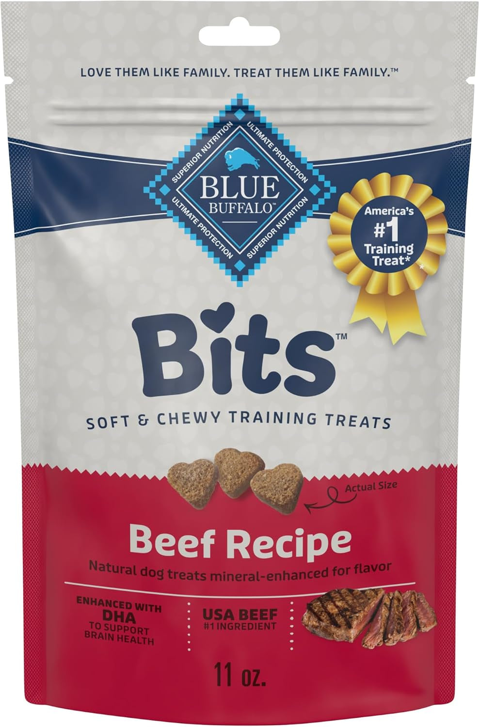 Bits Soft Dog Treats for Training, Made with Natural Ingredients & Enhanced with DHA, Beef Recipe, 11-Oz Bag
