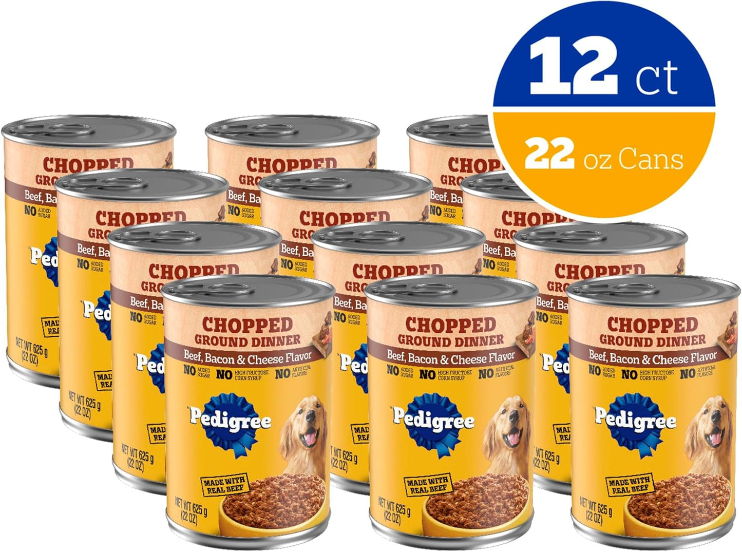 Chopped Ground Dinner Adult Canned Soft Wet Dog Food, Beef Bacon & Cheese Flavor, 22 Oz. Cans (12 Count, Pack of 1)