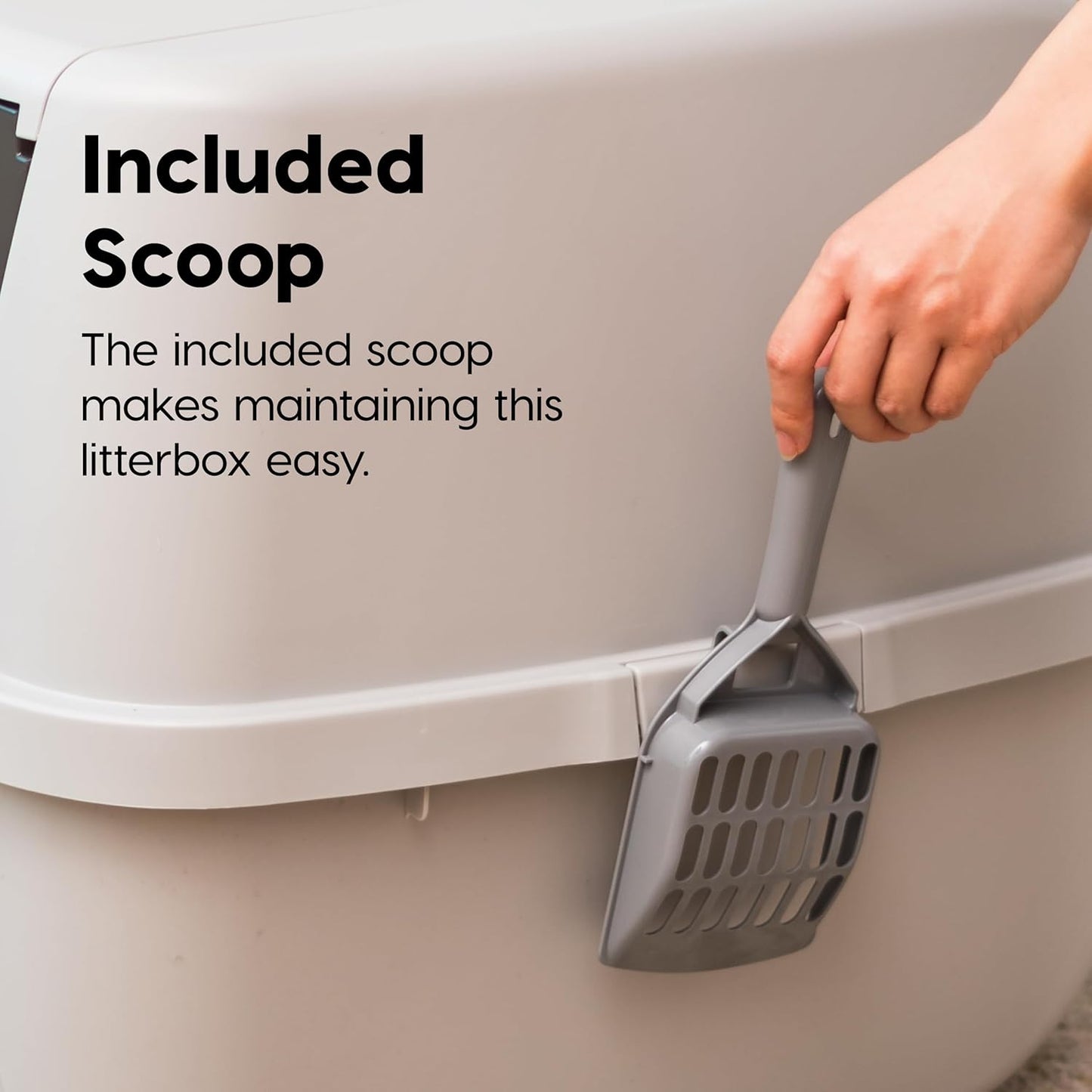 USA Jumbo Enclosed Cat Litter Box with Front Door Flap and Scoop, Covered Kitty Litter Box with Handle and Buckles for Portability and Privacy, Gray