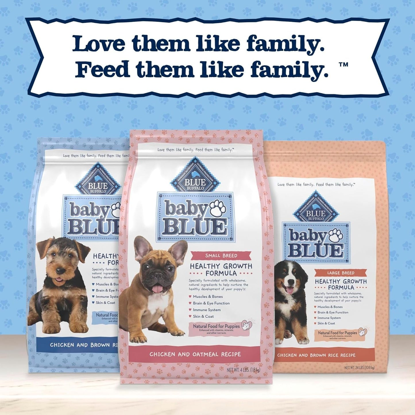 Baby BLUE Natural Small Breed Puppy Dry Dog Food, Healthy Growth Formula with DHA, Chicken and Oatmeal Recipe, 4-Lb. Bag