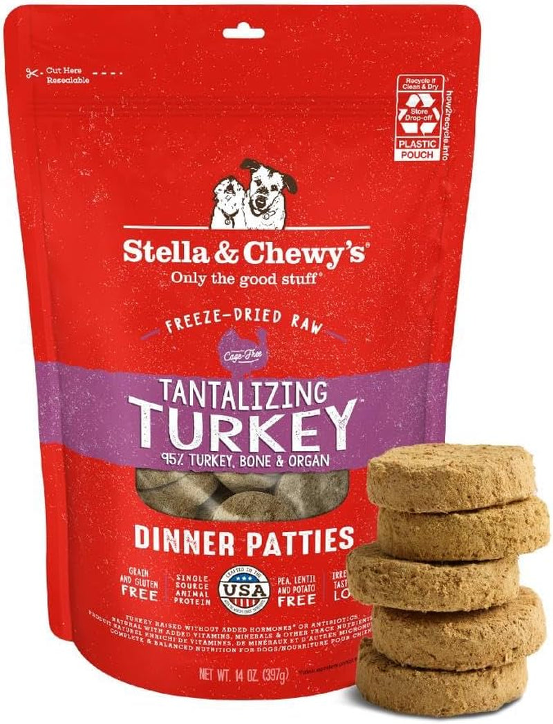 Freeze-Dried Raw Dinner Patties - Turkey Recipe - High Protein Grain-Free Puppy & Dog Food - Perfect for Picky Eaters - 14 Oz