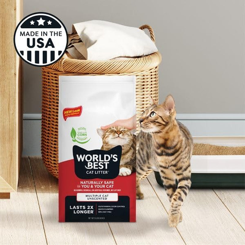 Multiple Cat Unscented, 8-Pounds - Natural Ingredients, Quick Clumping, Flushable, 99% Dust Free & Made in USA - Long-Lasting Odor Control & Easy Scooping
