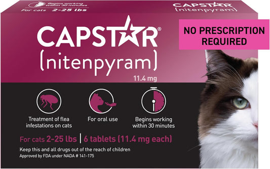 (Nitenpyram) Oral Flea Treatment for Cats, Fast Acting Tablets Start Killing Fleas in 30 Minutes, Cats 2-25 Lbs, 6 Doses