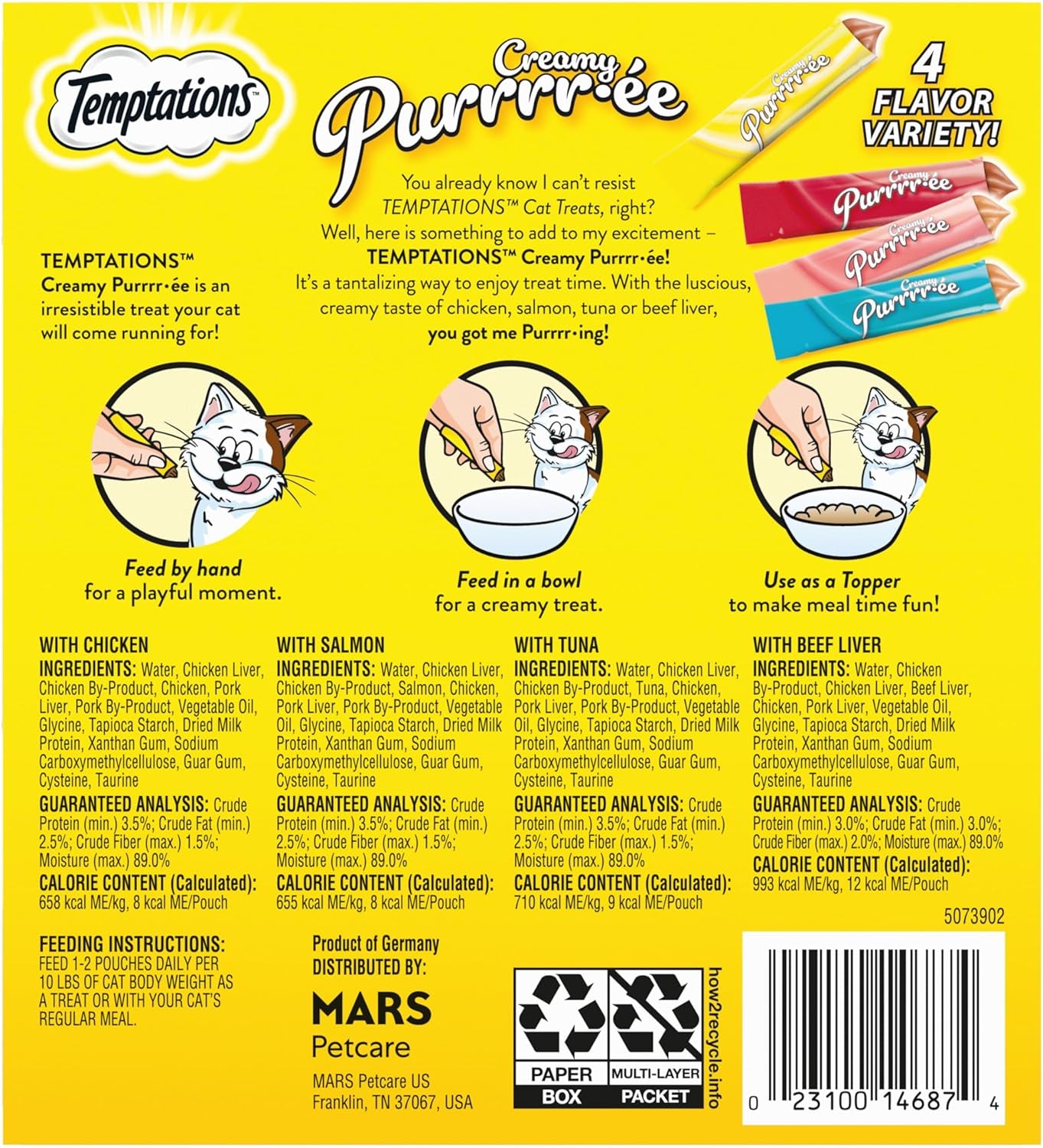 Creamy Puree Variety Pack of Lickable Cat Treats, 0.42 Oz. Tubes, 48 Count