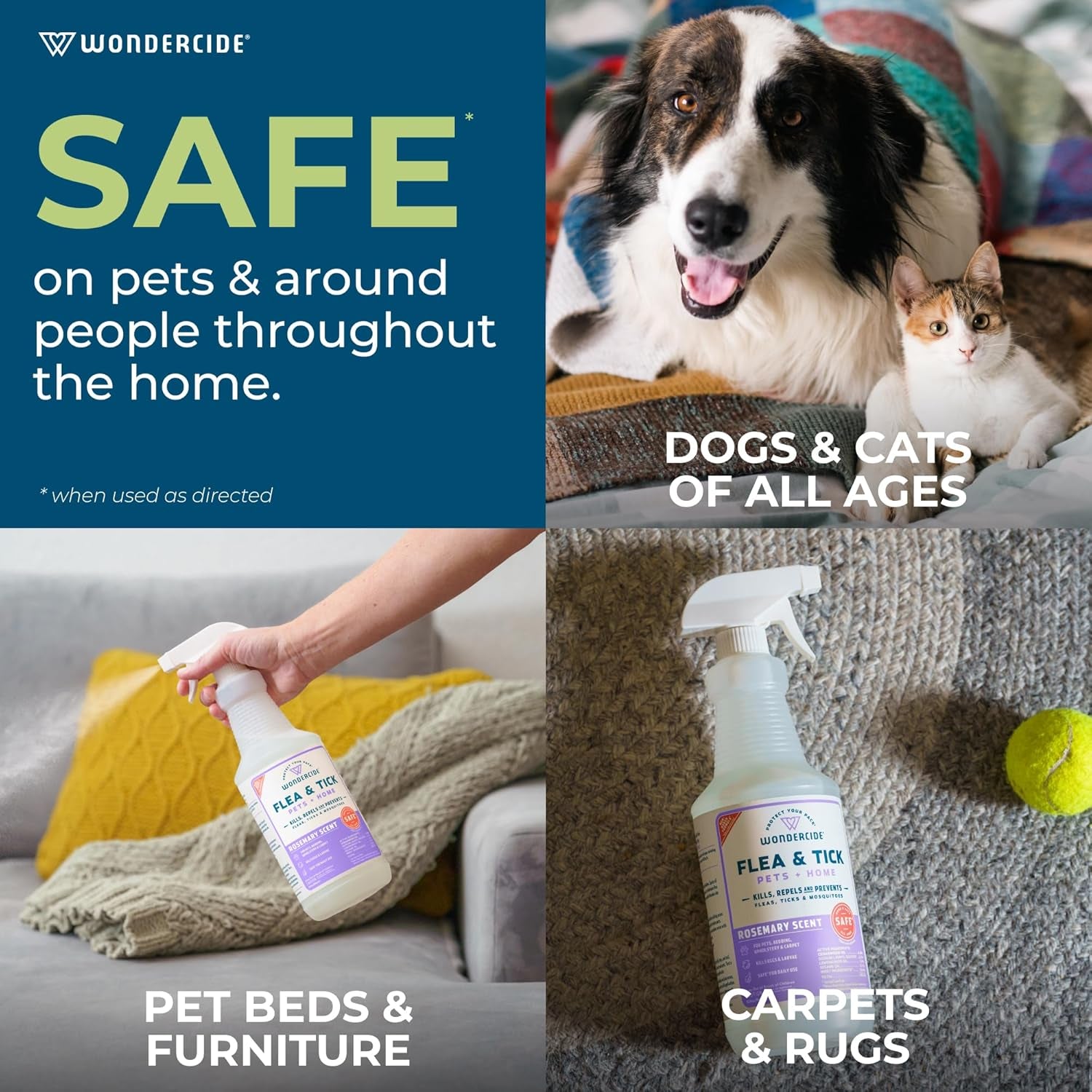 - Flea, Tick & Mosquito Spray for Dogs, Cats, and Home - Killer, Control, Prevention, Treatment - with Natural Essential Oils - Pet and Family Safe - Rosemary 16 Oz