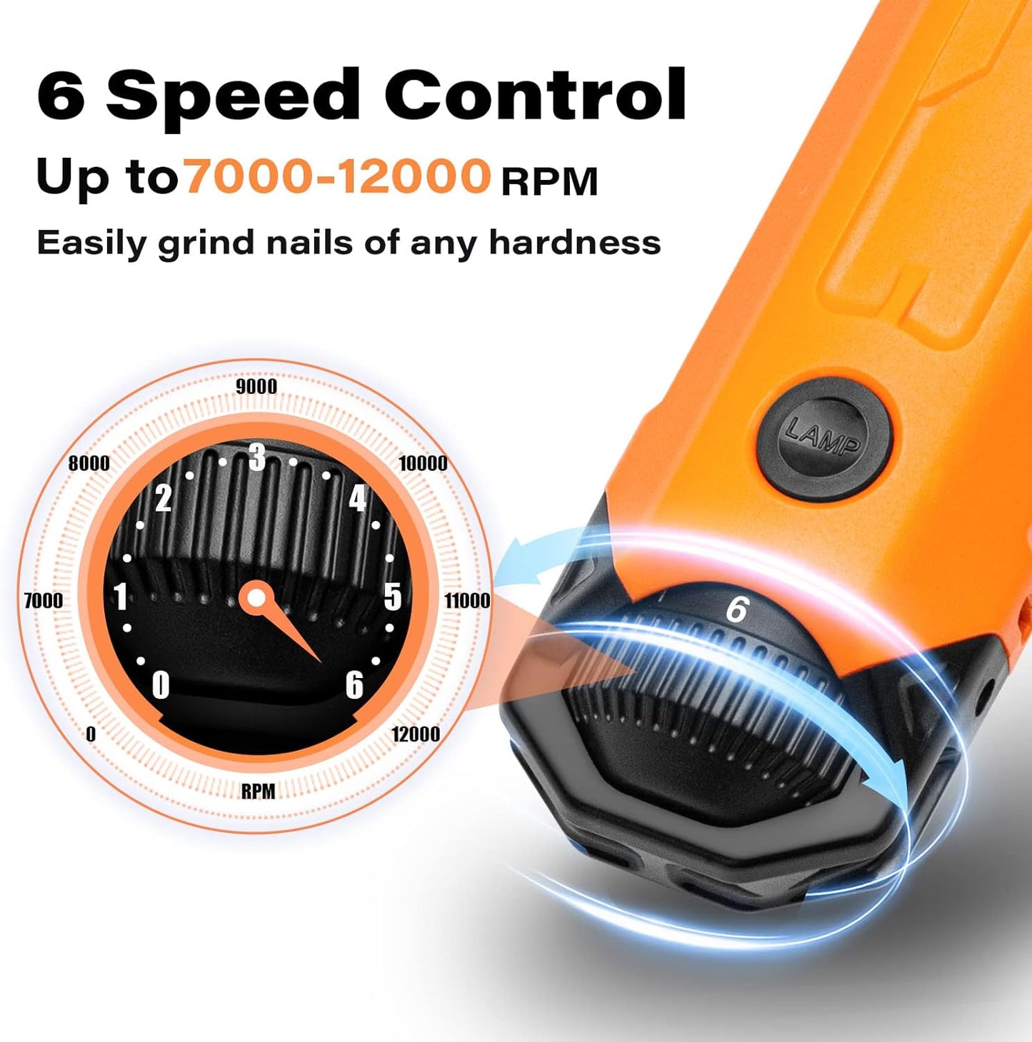 6-Speed Dog Nail Grinder - Newest Enhanced Pet Nail Grinder Super Quiet Rechargeable Electric Dog Nail Trimmer Painless Paws Grooming & Smoothing Tool for Large Medium Small Dogs (Orange)