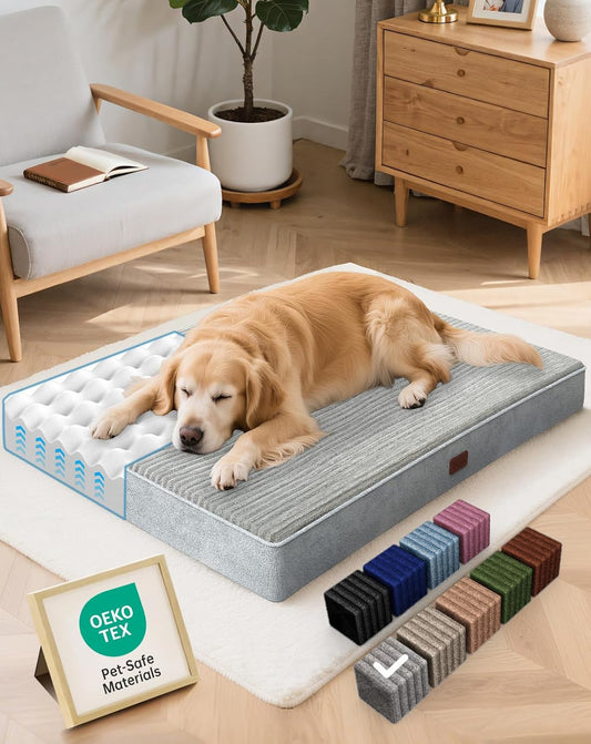 41 Inches Orthopedic Waterproof & Machine Washable Dog Bed for Large Pets, Suitable for Crates, 25D Egg Crate Foam, Non-Slip Bottom & Removable Cover(Gray)