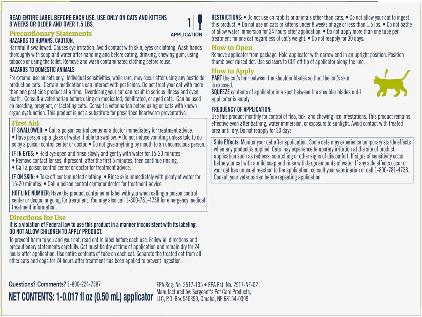 plus Flea and Tick Prevention for Cats over 1.5 Lbs, Cat Flea and Tick Treatment, 6 Doses, Waterproof Topical, Fast Acting