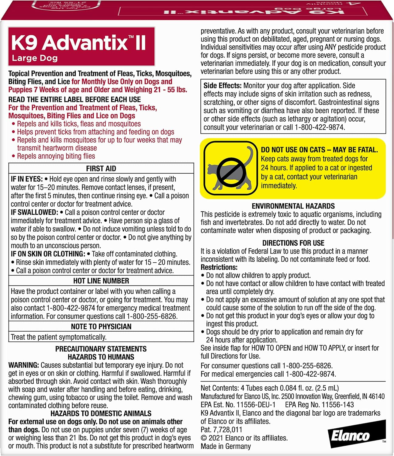 II Large Dog Vet-Recommended Flea, Tick & Mosquito Treatment & Prevention | Dogs 21 - 55 Lbs. | 4-Mo Supply