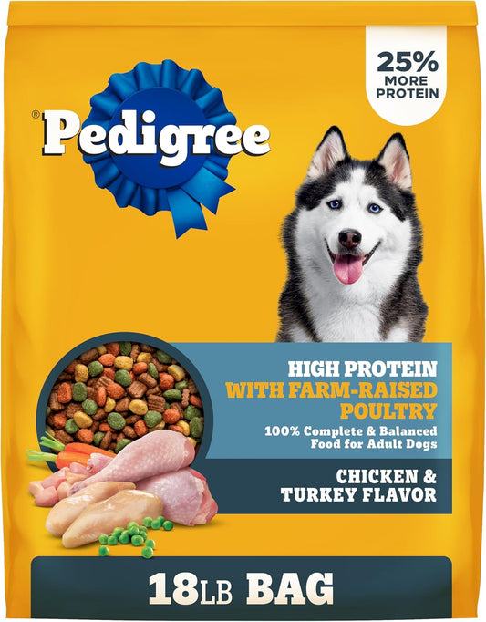 High Protein Adult Dry Dog Food, Chicken and Turkey Flavor, 18 Lb. Bag