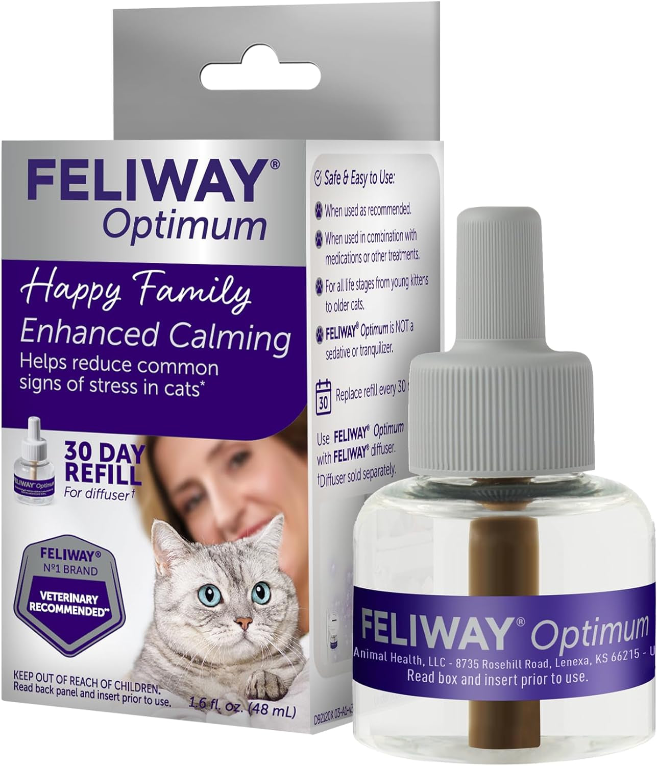 ® Optimum 30 Day Cat Calming Refill for Pheromone Diffuser, 48Ml - Helps Reduce Common Signs of Stress in Cats & Kittens, Enhanced Calming