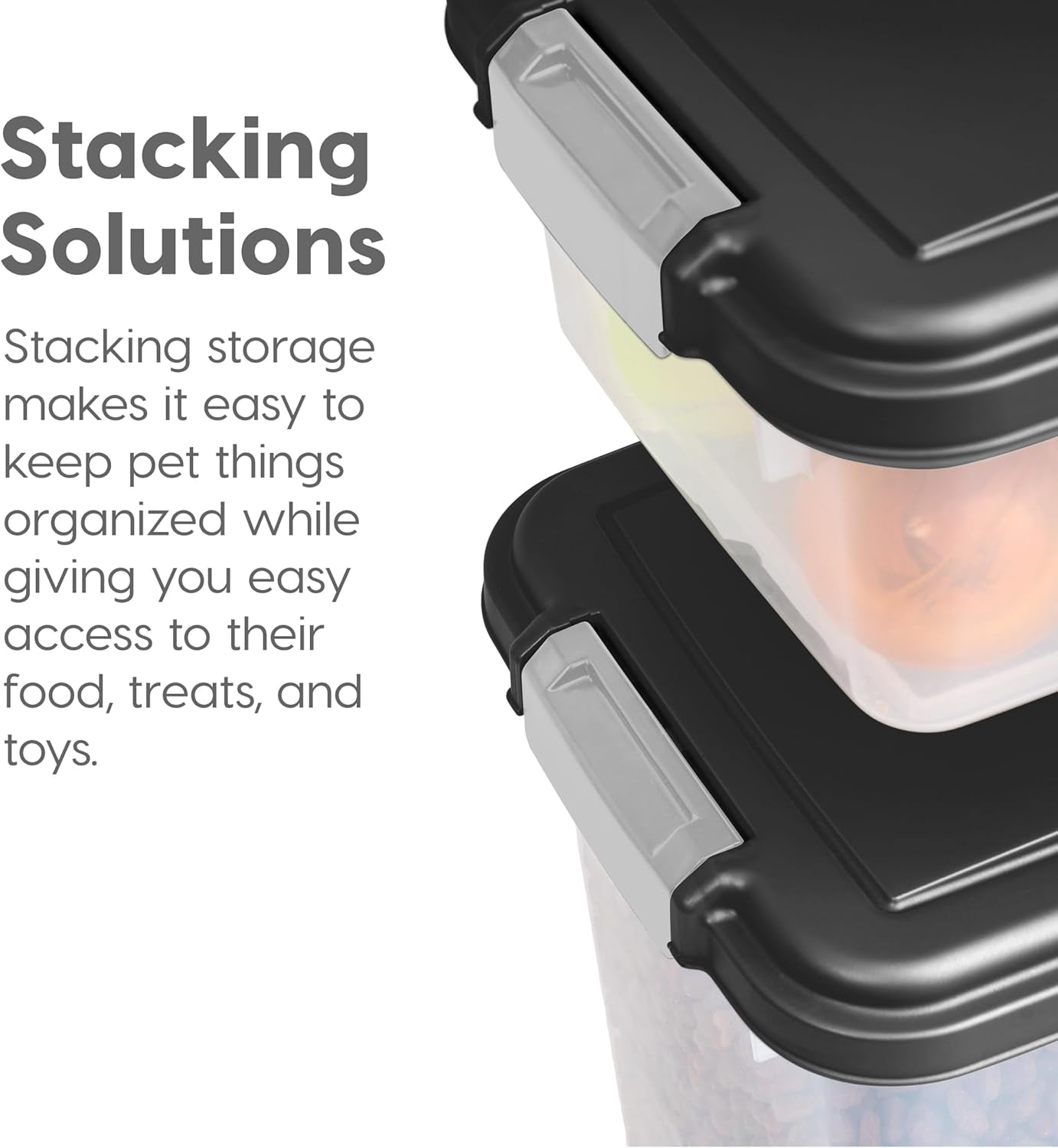 3-Piece 41 Lbs / 45 Qt Weatherpro Airtight Pet Food Storage Container Combo with Scoop and Treat Box for Dog Cat and Bird Food, Keep Fresh, Translucent Body, Easy Mobility, Black