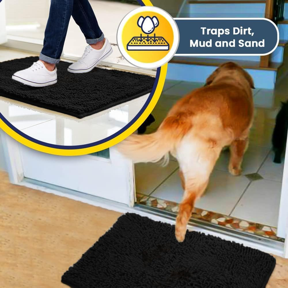 ® Shown on TV – Super Absorbent Door Mat Indoor, Microfiber Quick Dry Chenille Entryway Rug, Non-Slip Front Door Mat, Indoor Mats for Entryway, Machine Washable Pet Rug, Black 24"X36"