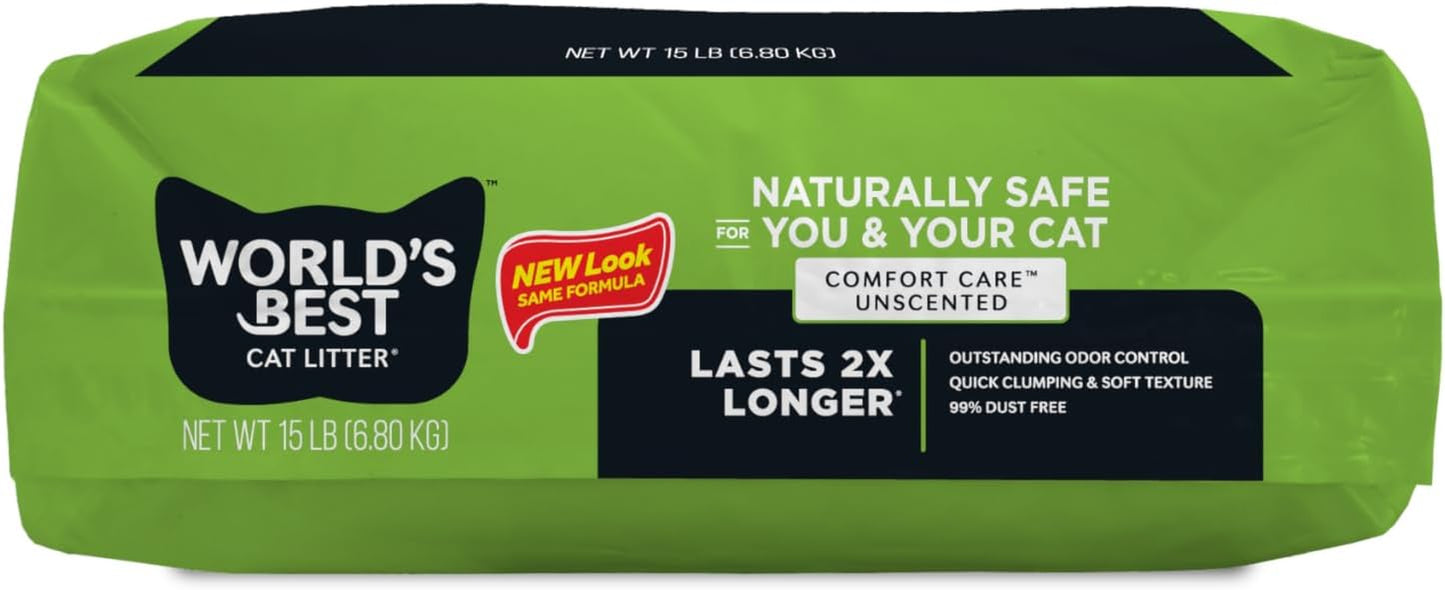 Comfort Care Unscented 15-Pounds - Natural Ingredients, Quick Clumping, Flushable, 99% Dust Free & Made in USA - Long-Lasting Odor Control & Easy Scooping