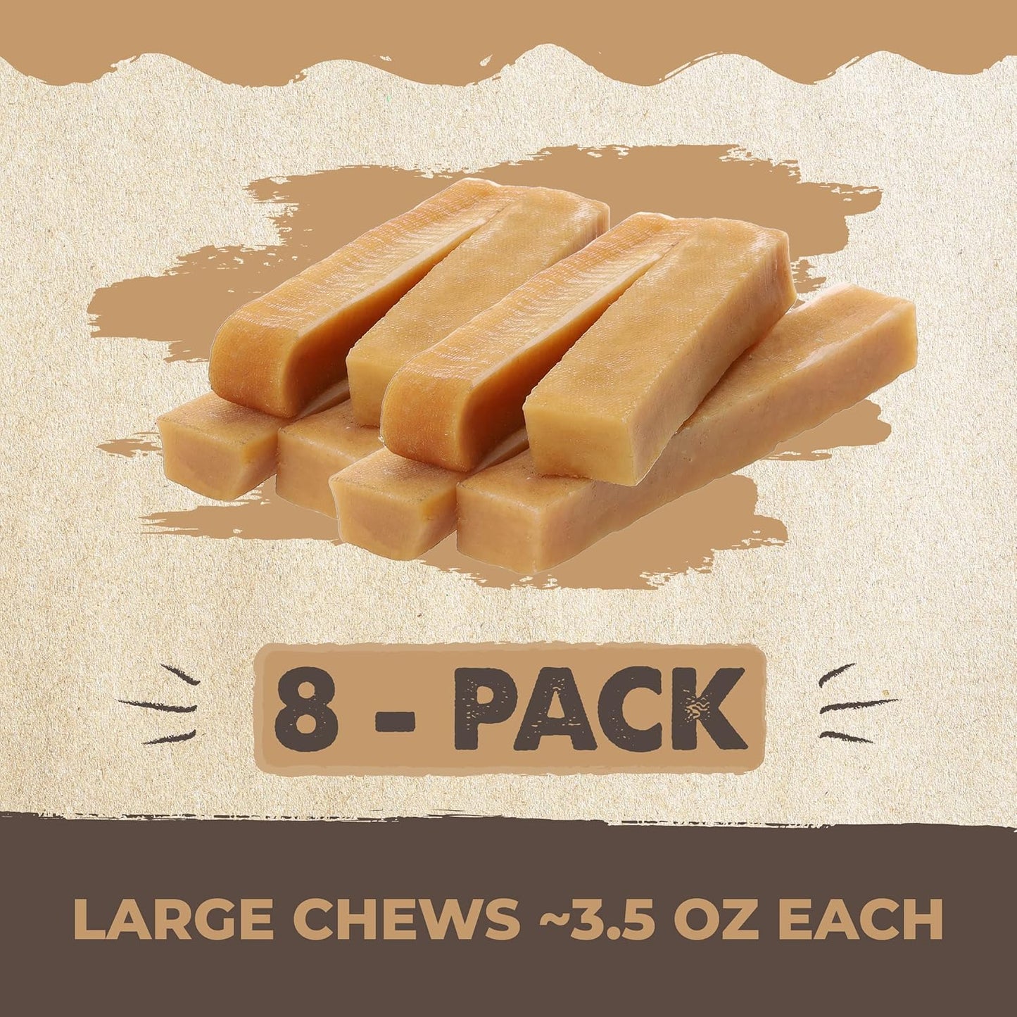 Yak Cheese Chews for Dogs | All-Natural Long Lasting Pet Treats. Odorless and Great for Oral Health. Limited-Ingredient Chews for Puppies & Power-Chewers (Large, 8 Pack)