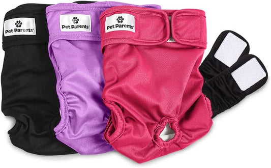® Washable Dog Diapers (3Pack) + Extendrs® of Durable Doggie Diapers, Premium Dog Diapers Female (Medium, Princess)