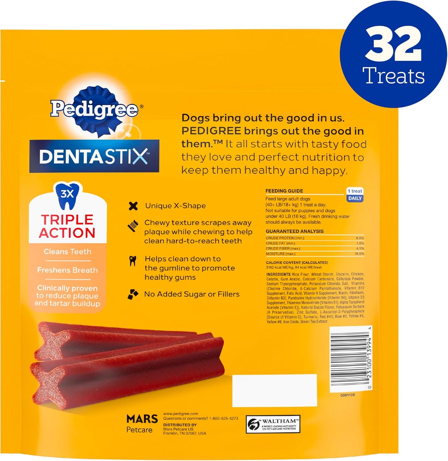 Dentastix Large Breed Dog Treats, Bacon Flavor, 1.67 Lb. Bag (32 Treats)