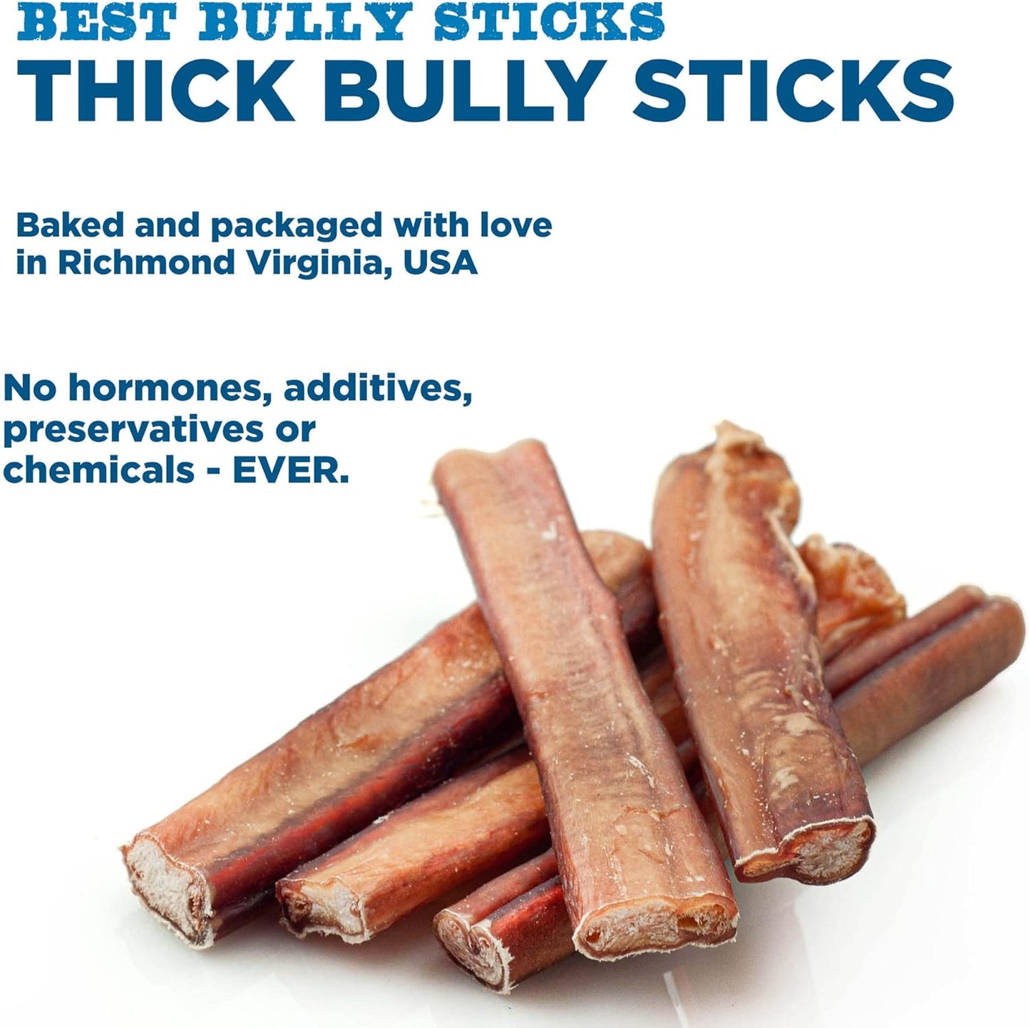 Thick 6 Inch Bully Sticks for Dogs - 5 Count (Pack of 1) - Natural, Grass-Fed Beef, Single Ingredient, Grain and Rawhide Free - Large Breeds
