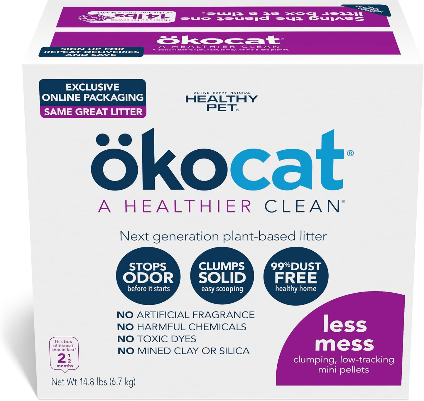 Less Mess Low Tracking Wood Clumping Cat Litter Mini- Pellets, Unscented, 14.8 Pounds - Natural Ingredients, Stops Odor, Clumps Solid, 99% Dust Free, Great for Long-Hair Breeds, All Cats