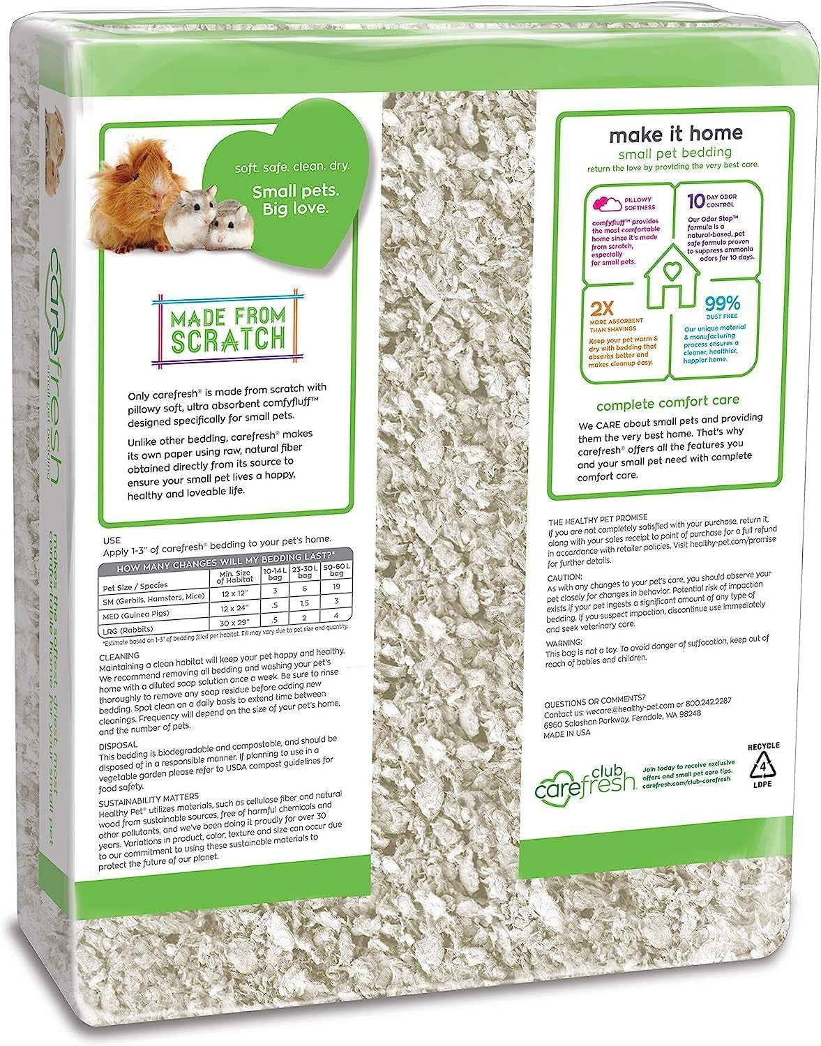 99% Dust-Free White Natural Paper Small Pet Bedding with Odor Control, 50 L
