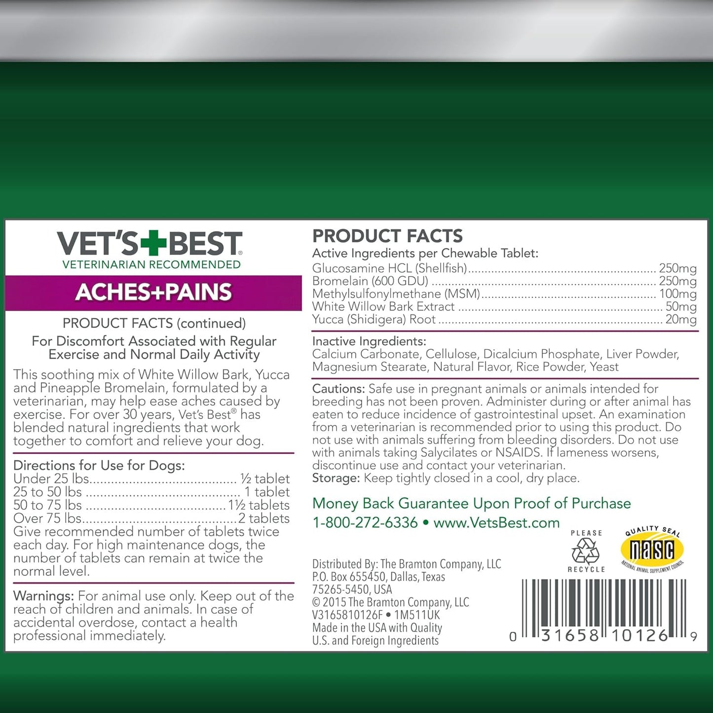 Vet’S Best Dog Pain Relief Supplement, Natural Aspirin Alternative for Hip & Joint Support, Arthritis & Aches Relief Tablets for Dogs, 150 Count