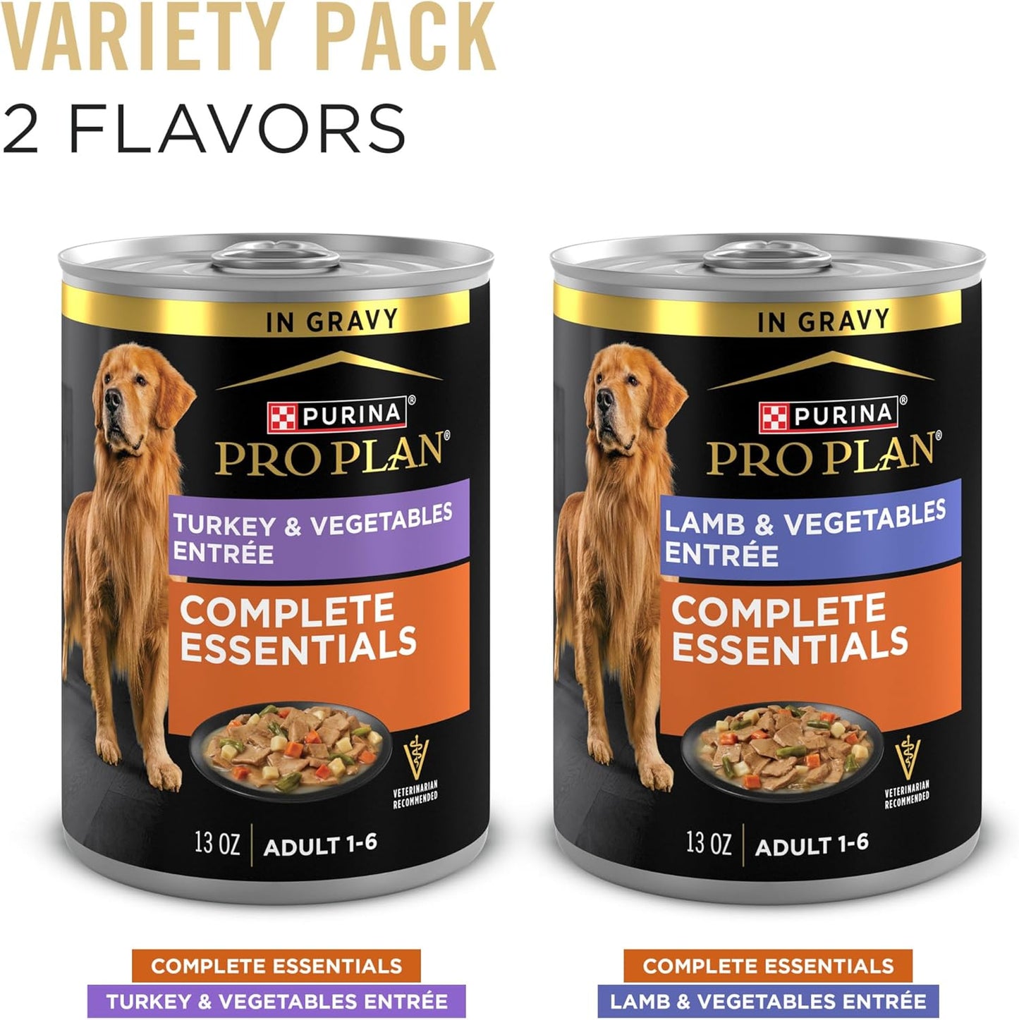 Complete Essentials Wet Dog Food, Lamb and Vegetables and Turkey and Vegetables in Gravy Variety Pack - (Pack of 12) 13 Oz. Cans