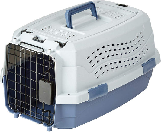 2-Door Top-Load Hard-Sided Cat Pet Travel Carrier, 19.0" L X 12.6" W X 10.0" H, Gray & Blue