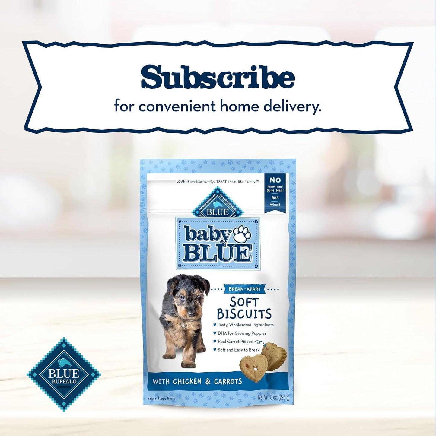 Baby BLUE Soft Biscuits with DHA, Natural Dog Treats for Puppies, Great for Training, with Chicken & Carrots, 8-Oz. Bag