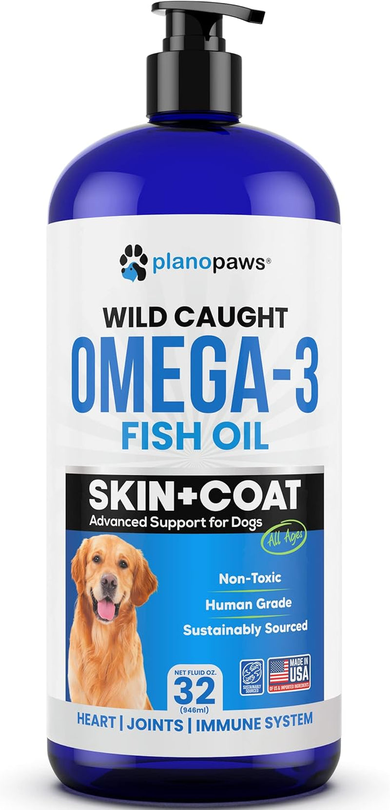 Omega 3 Fish Oil for Dogs - Better than Salmon Oil - Dog Fish Oil Supplement to Reduce Shedding & Itching - Supports Joints, Brain, and Heart Health - Skin and Coat Supplement - Liquid Fish Oil
