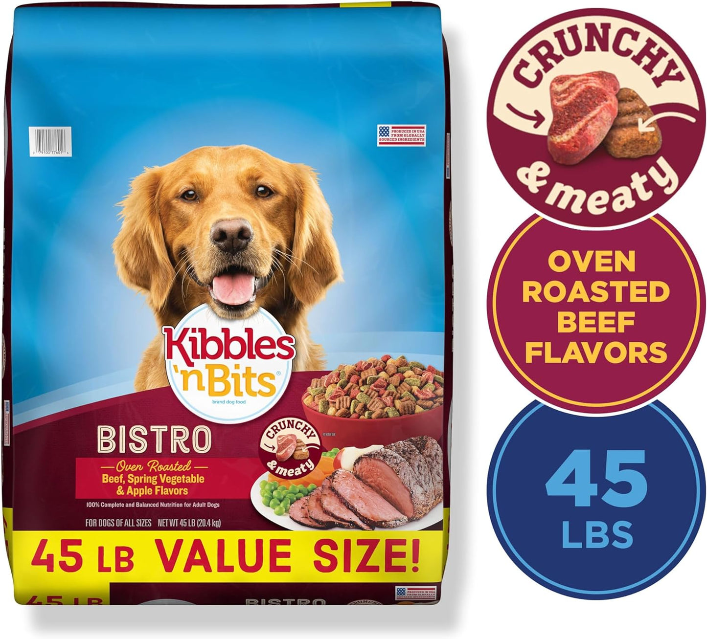 Bistro Dry Dog Food, Oven Roasted Beef, Spring Vegetable & Apple Flavors for Adult Dogs, 45 Lb. Bag