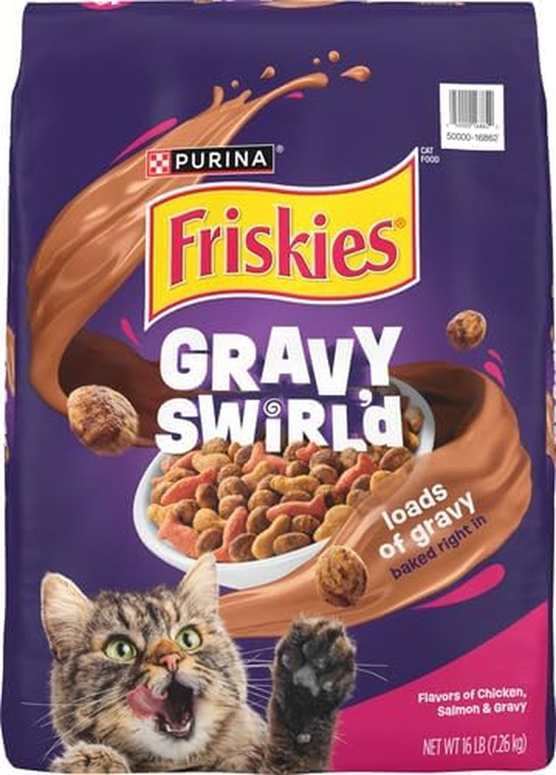 Purina Dry Cat Food Gravy Swirl'D with Flavors of Chicken, Salmon and Gravy - 16 Lb. Bag