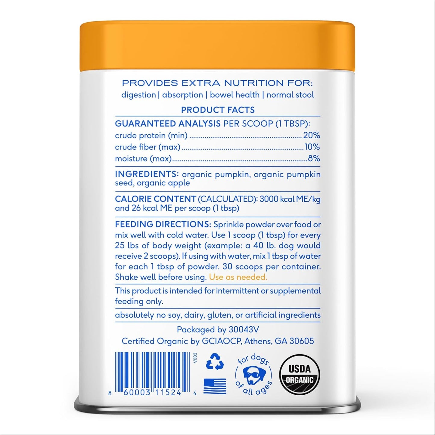 Pumpkin for Dogs - Organic Powder Pumpkin Puree Dog Food Toppers -Rich in Fiber Supplement Powder Helps with Digestion, Nutrient Absorption, Diarrhea, Constipation & Upset Stomach-30 Scoops